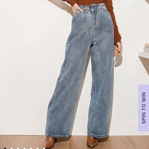 Medium Wash Denim High Rise Paper Bag Waist Pants